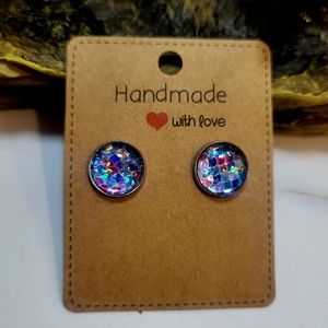 Handmade Mermaid Scale Style Earrings - Iridescent Sparkle
